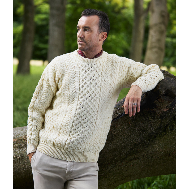 Unisex Irish Cable Knitted Crew Neck Sweater Natural